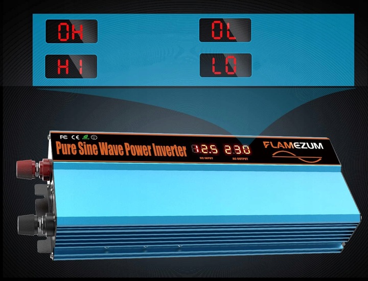 Przetwornica FLAMEZUM 1000/2000 W z 12 V/230 V czysta sinusoida 2xUSB 1x230