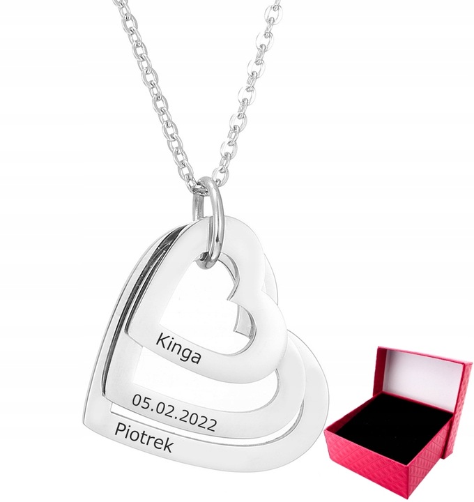 Srebrny NASZYJNIK dla MAMY SERCE imiona dzieci GRAWER dla