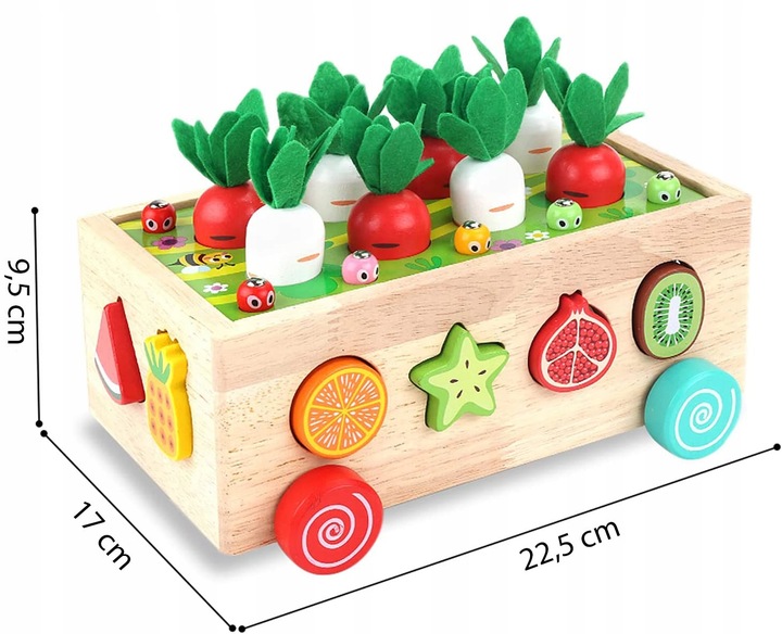 Montessori Sorter Klocków Złap Robaczka Układanka Drewniany Wózek Marchewki