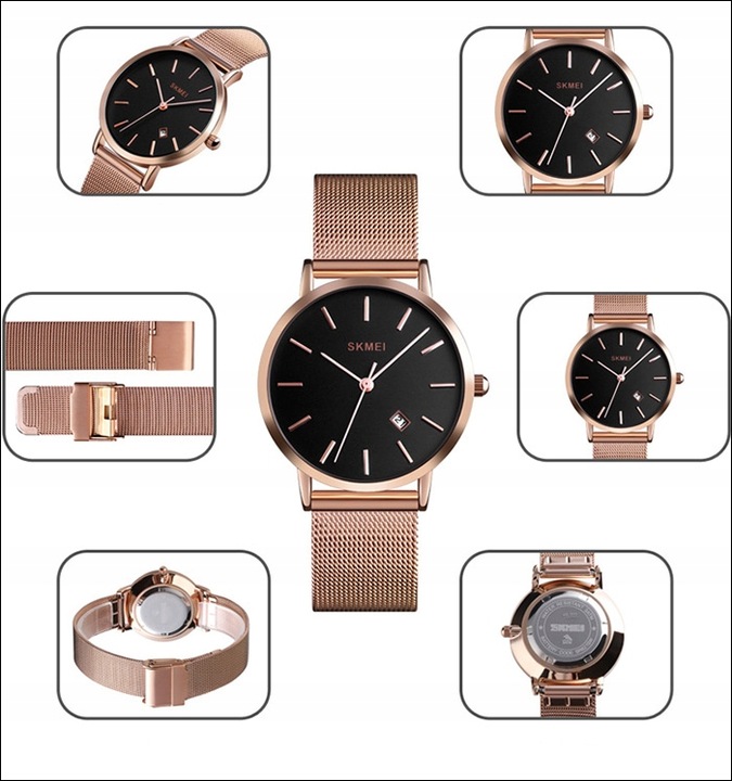 Zegarek damski SKMEI bransoleta mesh datownik czytelna tarcza