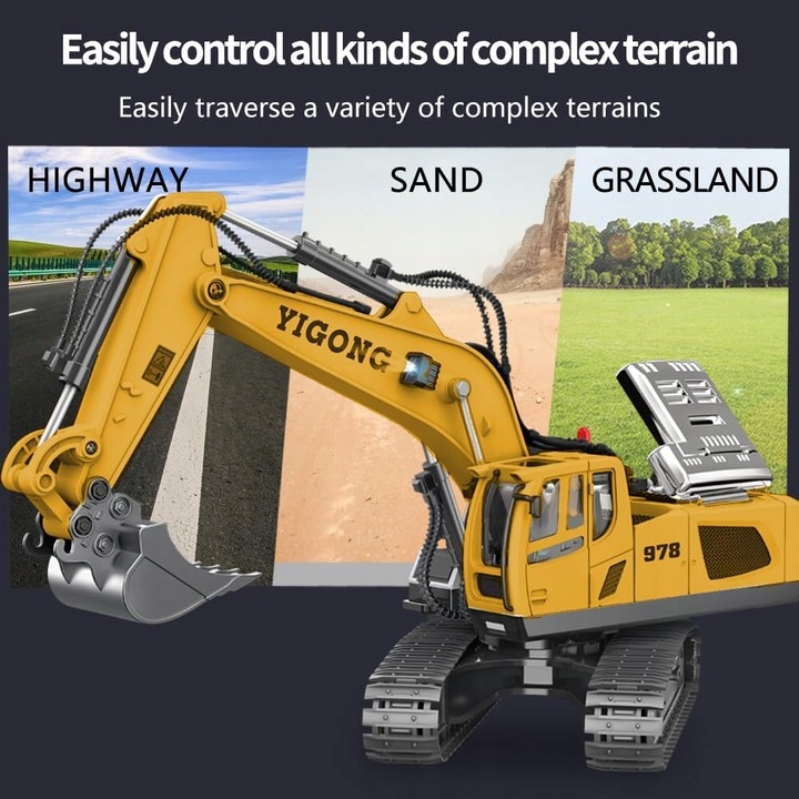 KOPARKA RC 1:20 POJAZD BUDOWLANY ZDALNIE STEROWANA Z METALOWĄ ŁOPATĄ