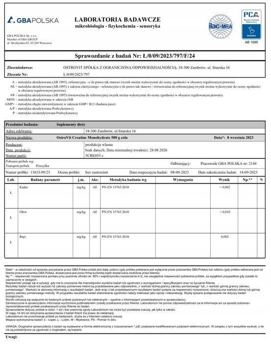 OstroVit Creatine Monohydrate 500 g KREATYNA