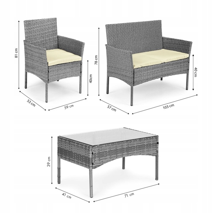 Komplet mebli ogrodowych z technorattanu ławka stolik krzesła szary MG
