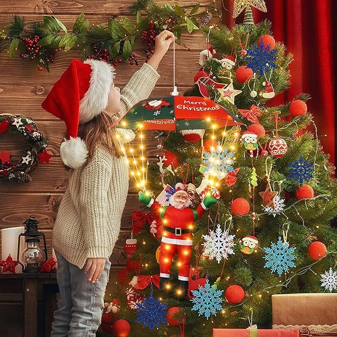 Mikołaj Ze Spadochronem LED 60cm Ozdoba Świąteczna 8 Trybów Dekoracja