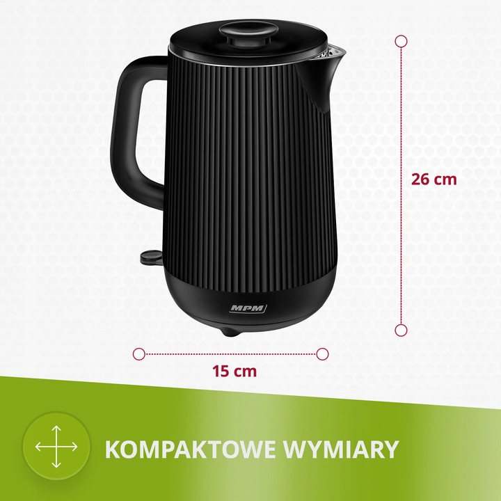 Czajnik elektryczny bezprzewodowy MPM MCZ-115/C podwójne ścianki czarny