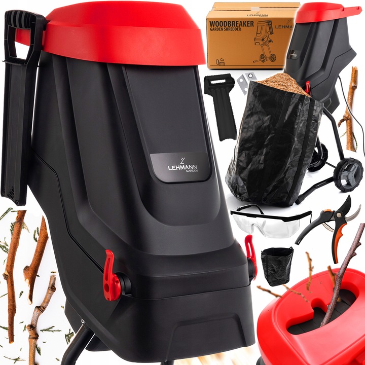 ROZDRABNIACZ DO GAŁĘZI RĘBAK ELEKTRYCZNY MOCNY SAMOZASYSAJĄCY 3600W + TORBA