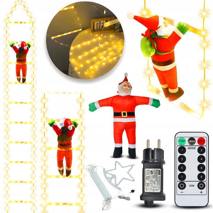 ŚWIĄTECZNA DEKORACJA LED MIKOŁAJ WSPINAJĄCY SIĘ PO DRABINIE ŚWIECĄCY 230cm