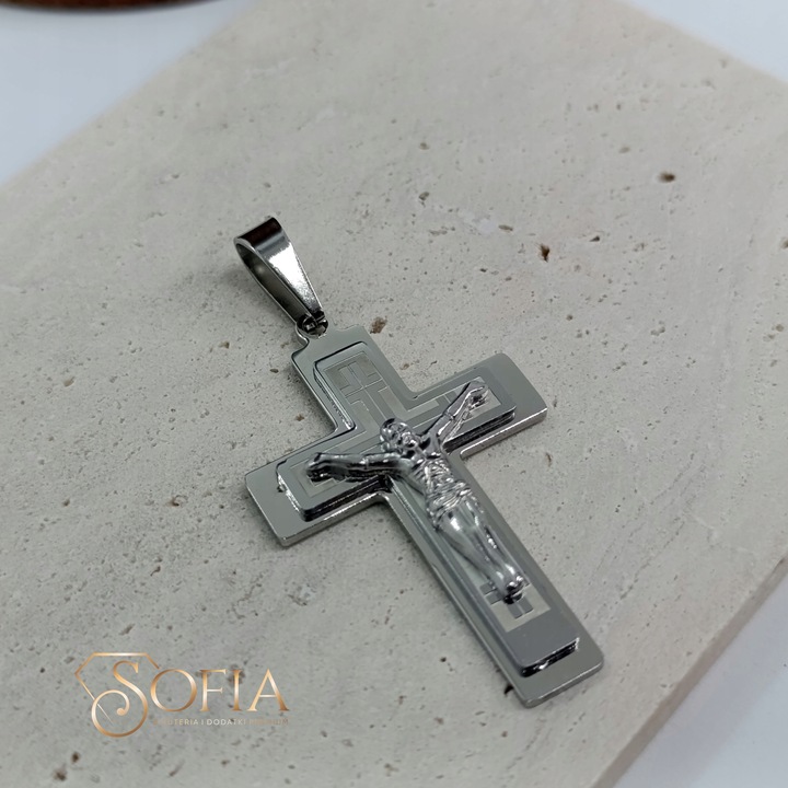 Srebrny duży krzyż z wizerunkiem Orginalna stal 316L na prezent