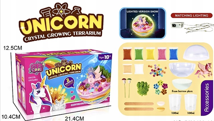 ZESTAW KREATYWNY DO TWORZENIA KRYSZTAŁ JEDNOROŻEC TERRARIUM DIY DLA DZIECI