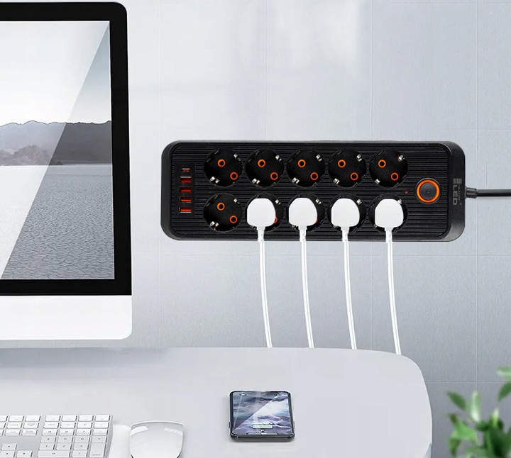 Przedłużacz Listwa Zasilająca Sieciowa 3M 10 Gniazd + 5X USB Ładowarka