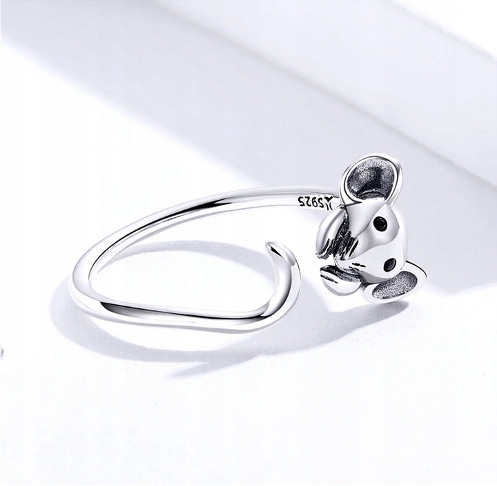 Pierścionek mysz myszka srebrny 925 regulowany