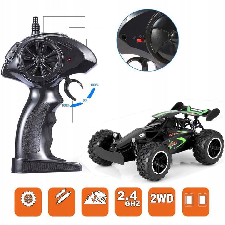SAMOCHÓD ZDALNIE STEROWANY AKUMULATOR 2,4GHZ RC SZYBKI SAMOCHÓD TERENOWY