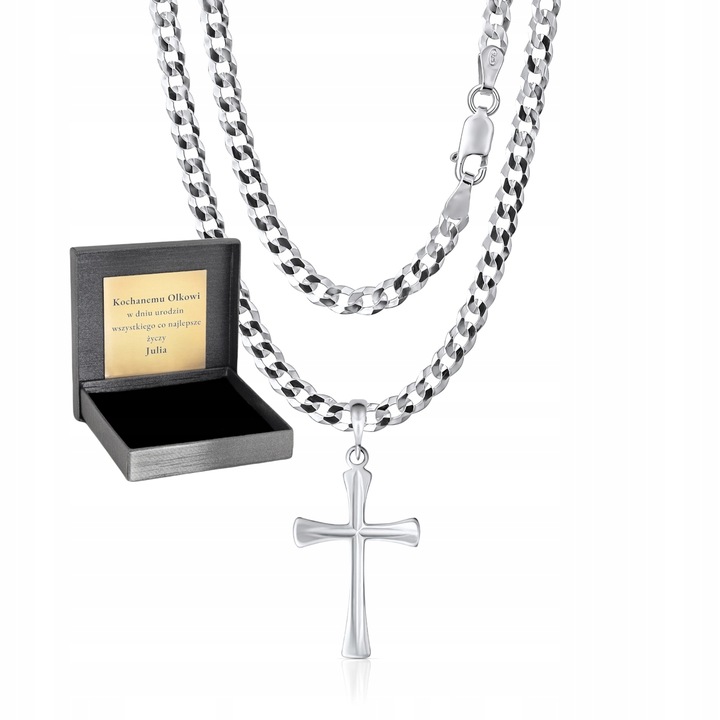 ŁAŃCUSZEK SREBRNY 925 PANCERKA Z KRZYŻYKIEM MĘSKI 3,8 MM. GRAWER GRATIS