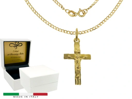 ZŁOTY ŁAŃCUSZEK 585 Krzyżyk KOMUNIA CHRZEST