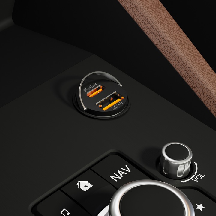 MOCNA ŁADOWARKA SAMOCHODOWA SZYBKIE ŁADOWANIE PD QC 45W USB-C 3,1A KABEL 1M