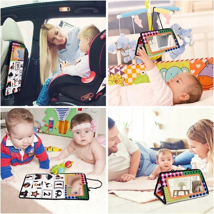 Książeczka Kontrastowa Zabawka Sensoryczna z Lusterkiem dla Niemowląt Wzory