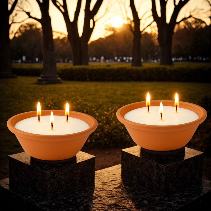 2X ZNICZ CERAMICZNY GLINIANY PARAFINOWY ZALEWANY 20CM 600g NA GRÓB GLINIAK