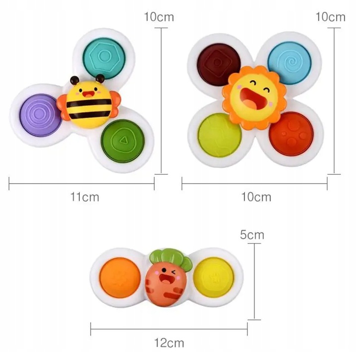 FIDGET SPINNER Z PRZYSSAWKĄ SENSORYCZNY OBROTOWY GRZECHOTKA KĄPIEL 3 SZTUKI