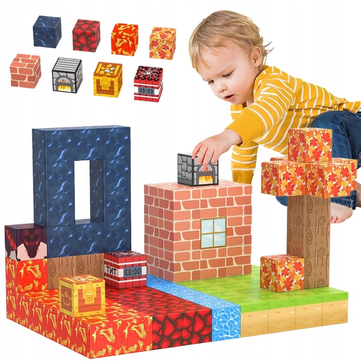 KLOCKI MAGNETYCZNE MINECRAFT BLOKI KLOCKI PIXELE SZEŚCIANY 100 KLOCKÓW