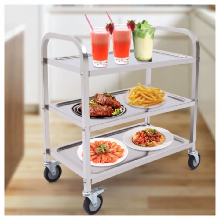 WÓZEK KELNERSKI CATERINGOWY 3 PÓŁKOWY STAL NIERDZEWNA 240 KG 95x50x93 CM