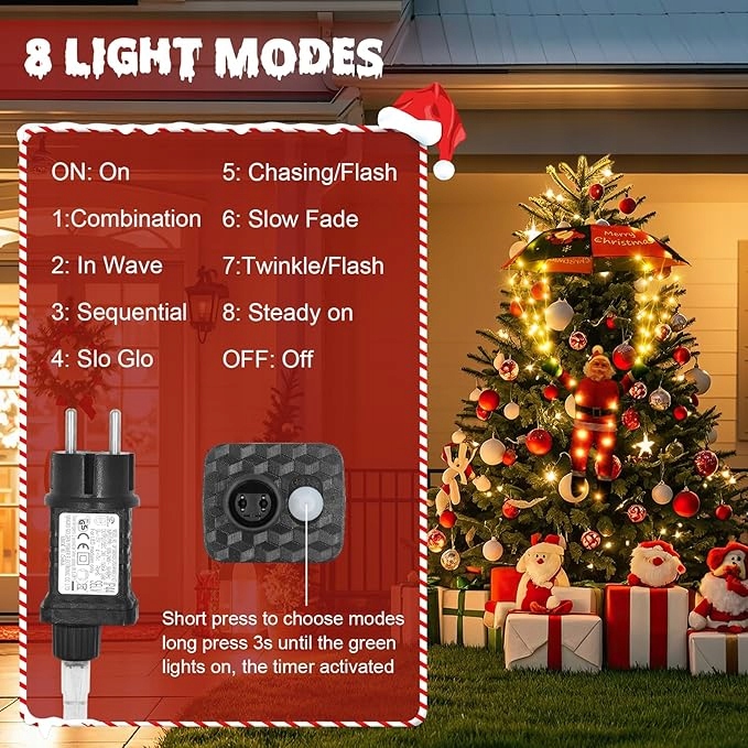 Mikołaj Ze Spadochronem LED 60cm Ozdoba Świąteczna 8 Trybów Dekoracja