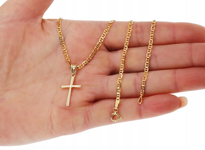 ZŁOTY ŁAŃCUSZEK NA CHRZEST CHRZCINY PAMIĄTKA Z KRZYŻYKIEM 585 925 + GRAWER