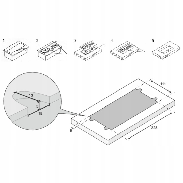 gniazdo wpuszczane chowane w blat potrójne stalowe czarne gniazdo meblowe