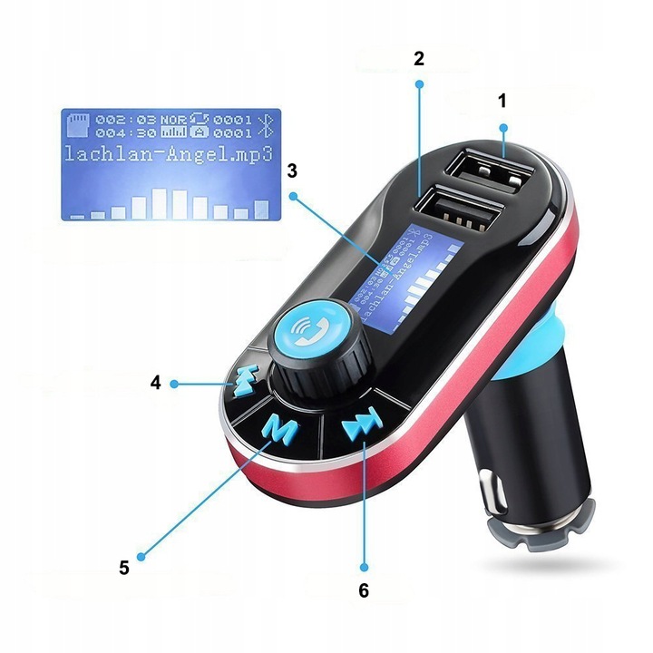TRANSMITER SAMOCHODOWY FM USB Bluetooth SD AUX