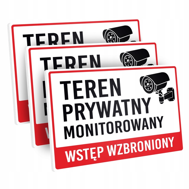Tabliczka Teren Prywatny Monitorowany Wstęp Wzbroniony PCV 20x30 - 3 sztuki