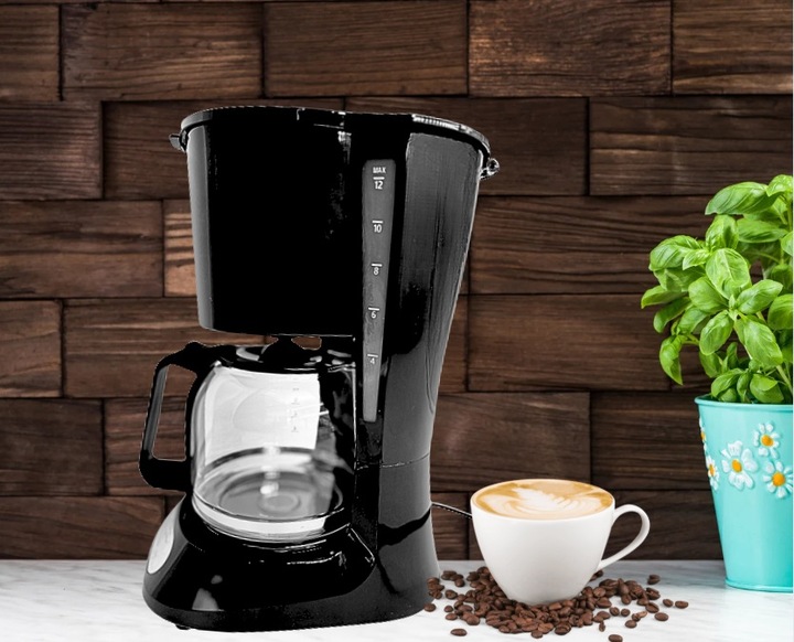 EKSPRES DO KAWY PRZELEWOWY KOMPAKTOWY QUIGG CZARNY 1,5L 900W + TIMER