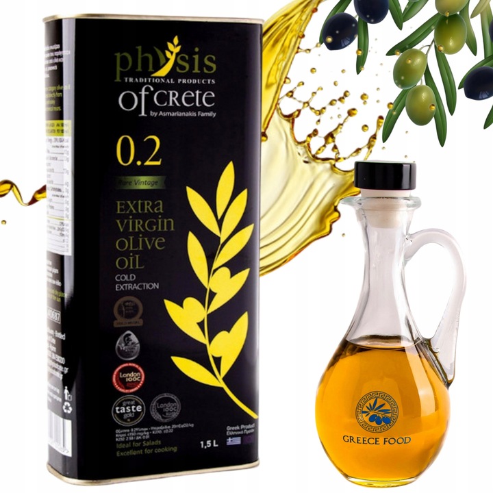 Oliwa z Oliwek Extra Virgin 1,5L Physis of Crete 0,2% +BUTELKA 250ML Gratis