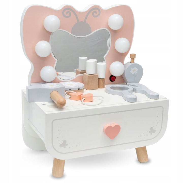 Drewniana mini toaletka dla dzieci Motylek z oświetleniem LED