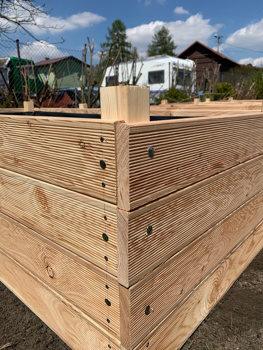 Grządka podwyższona GP12, 200x100x27, modrzew, śruby