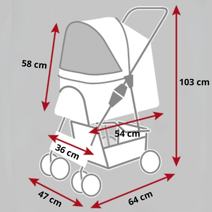 WÓZEK SPACEROWY DLA PSA KOTA Z PODUSZKĄ SKŁADANY TRANSPORTER 20 KG CZARNY