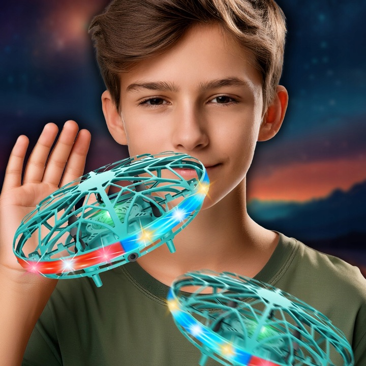 LATAJĄCY mini DRON UFO Dysk Kula Sterowany Ręką Dłonią ŚWIECĄCY LED IR