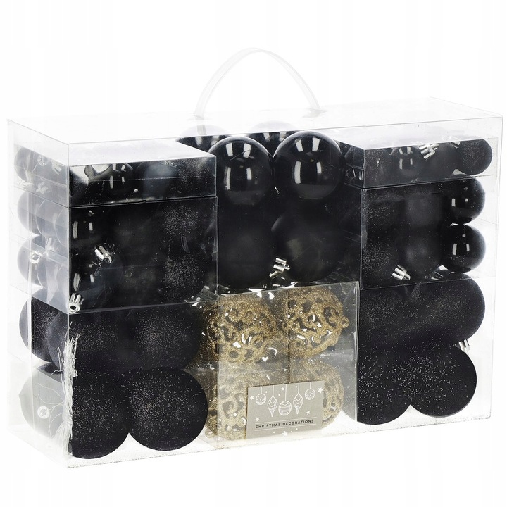 BOMBKI CHOINKOWE 100szt nietłukące ZESTAW XXL NA CHOINKĘ WZORY CZARNE ZŁOTE