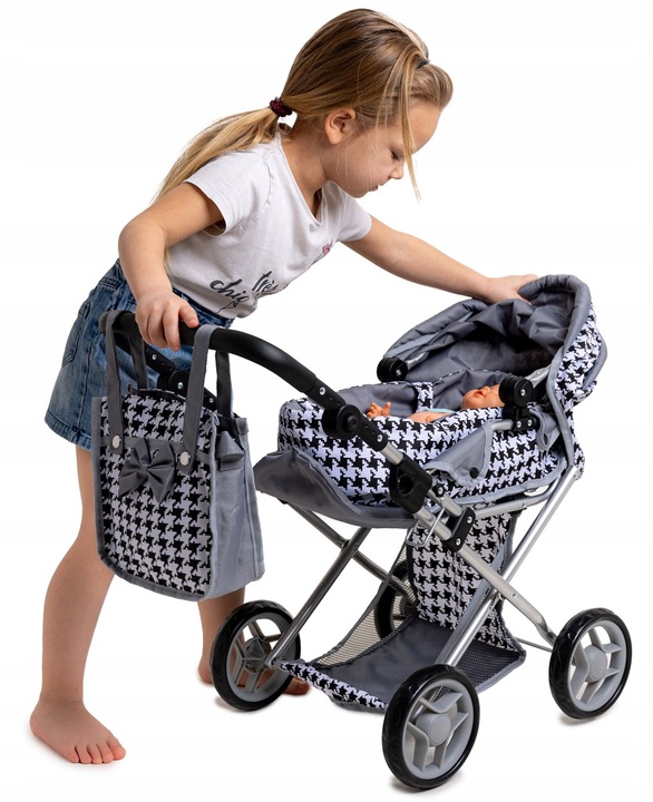 WÓZEK DLA LALEK GŁĘBOKI GONDOLA SPACERÓWKA 3w1 SKŁADANY TORBA POŚCIEL Doris