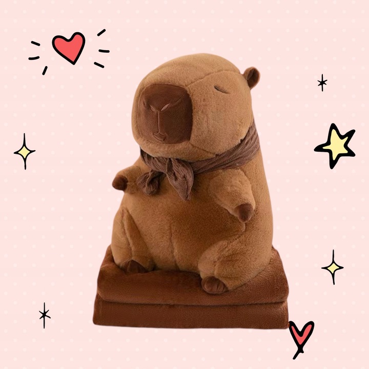 MASKOTKA KAPIBARA Z SZALIKIEM DUŻY PLUSZAK Z KOCYKIEM PODUSZKA 3W1 40 CM