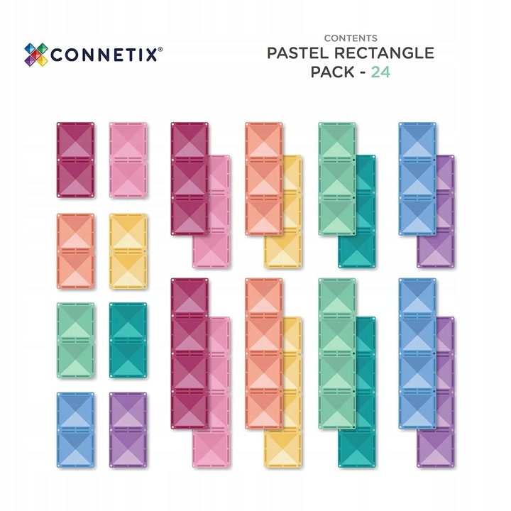 Pastelowe Prostokąty - Klocki Magnetyczne - 24 elementy Connetix
