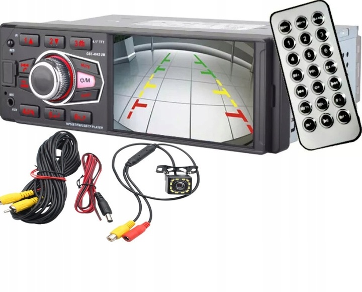 Radio Samochodowe 1DIN 4,1''USB BLUETOOTH AUX SD Kamera Cofania Pilot