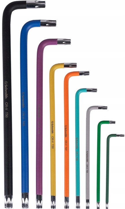 KLUCZE IMBUSOWE TORX DŁUGIE IMBUS T10-T50 ZESTAW 9szt Z OTWOREM SCHMITH