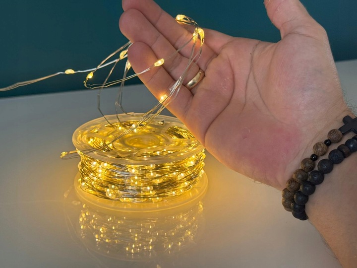 Lampki Choinkowe 1000 LED Mikro Drucik 100m Ciepły Biały IP44 Pilot