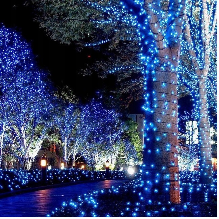 LAMPKI CHOINKOWE 300 LED STAŁE + FLASH ZEWNĘTRZNE ŚWIATEŁKA IP44 NIEBIESKIE