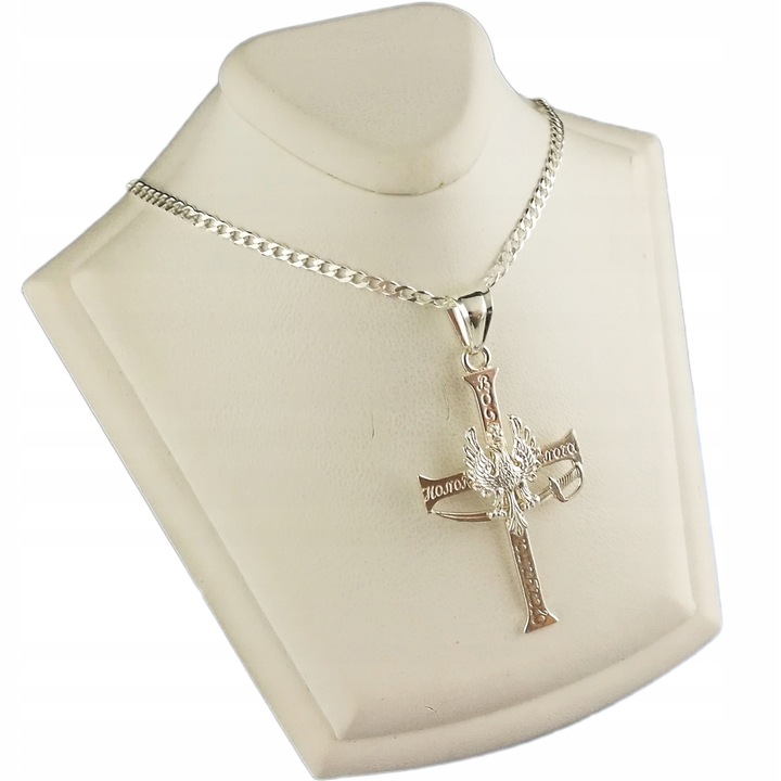 Łańcuszek Męski Srebrny Pancerka Patriotyczny Krzyżyk 925 Bóg Honor GRAWER