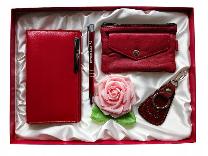 Zestaw Prezentowy PREZENT Dla Kobiety Portfel Prawdziwa Skóra Upominek
