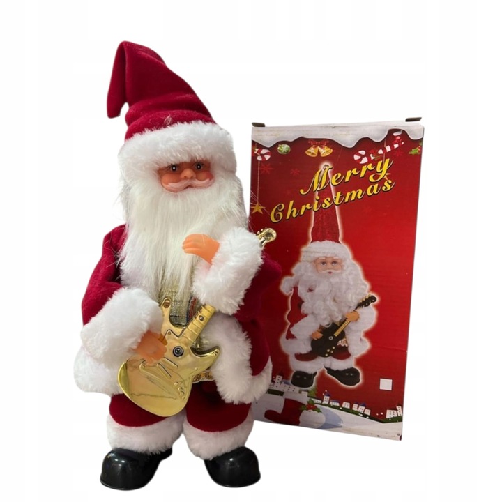 ŚPIEWAJĄCY I TAŃCZĄCY MIKOŁAJ Z GITARĄ 30 CM - DEKORACJA ŚWIĄTECZNA RUCHOMA
