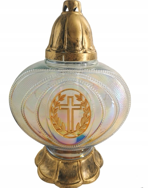 Nowoczesny Znicz bursztynowe szkło lampion z Krzyżem tęczowa kapliczka Duża