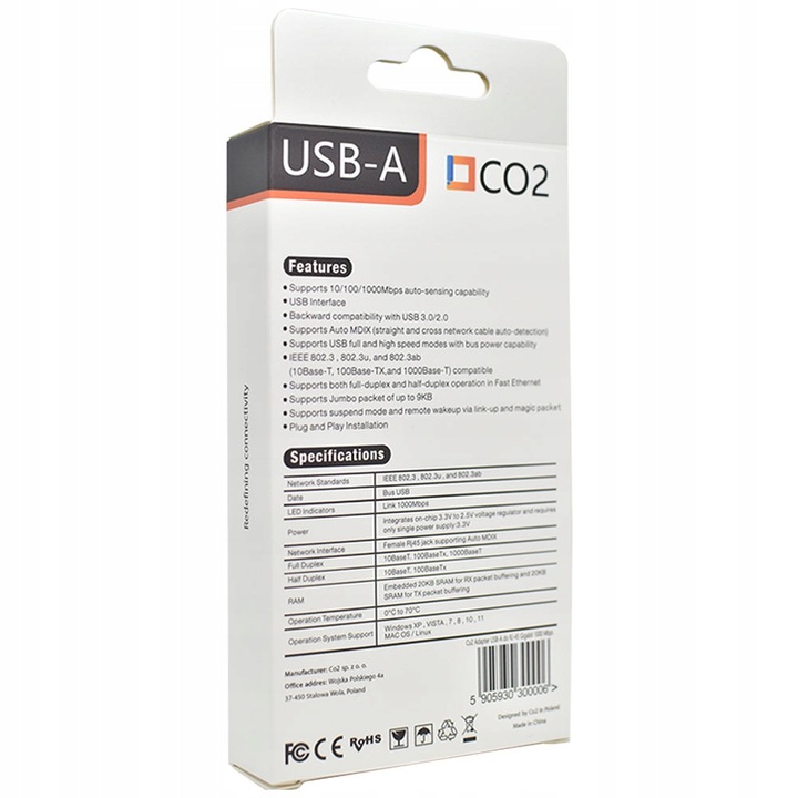 PRZEJŚCIÓWKA USB ETHERNET ADAPTER KARTA SIECIOWA LAN GIGABIT RJ45 1000 MBPS