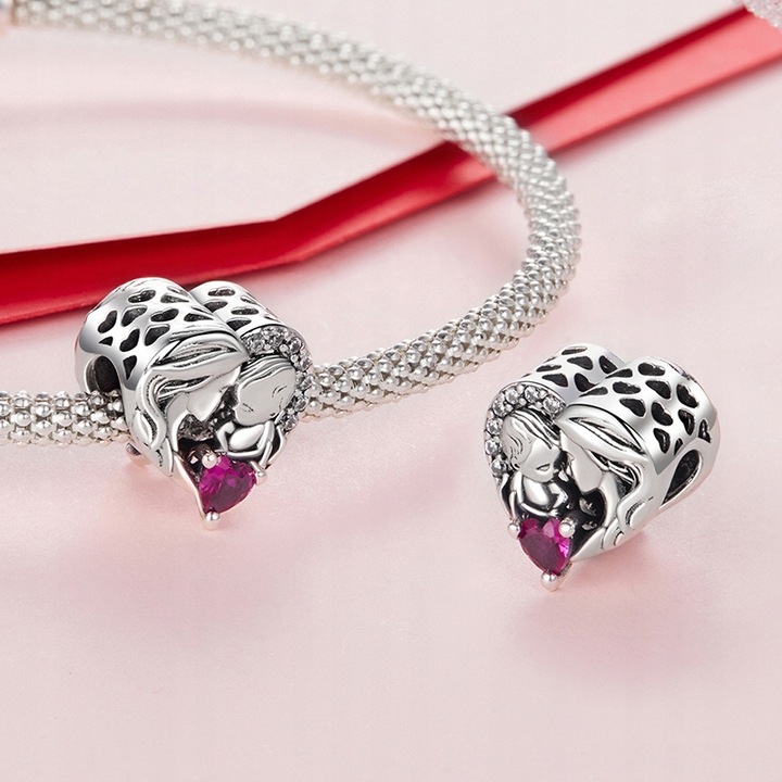 Charms Zawieszka Charms Serce Mama i Dziecko Srebro 925 Charmsy Trusky