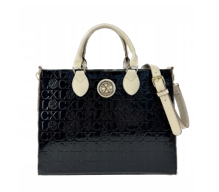 CZARNA LAKIEROWANA TOREBKA Z LOGO CLX BY CHRISTIAN LACROIX 28 X35 CM
